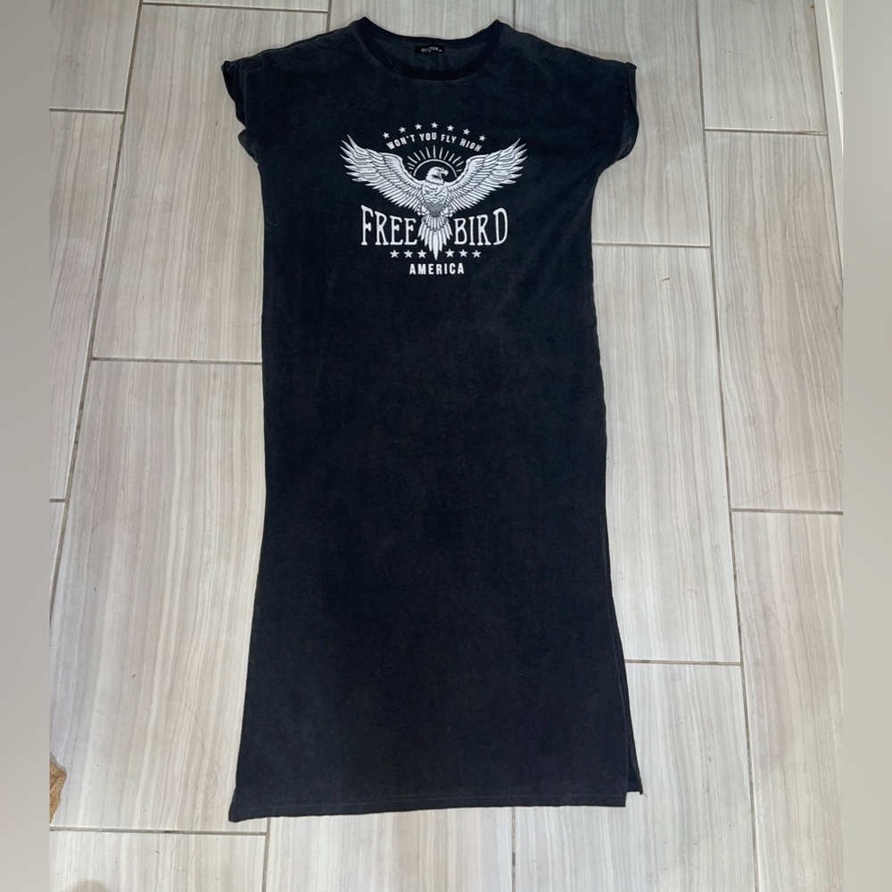 Zutter freebird Black Graphic Midi shirt dress size small casual comfort